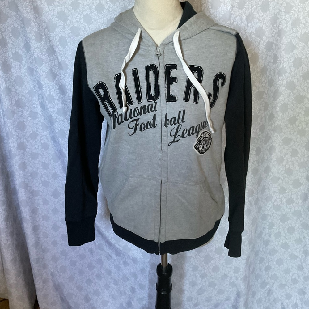 Women's Gray and Black Raiders Hoodie Sweater